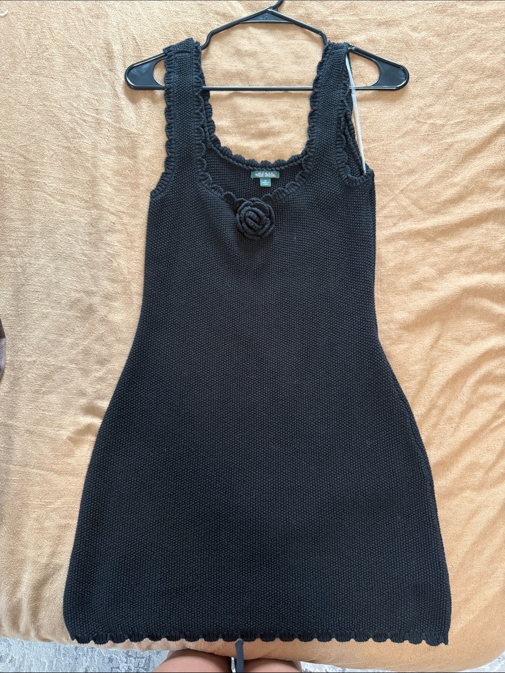 wild fable Black Knit Tank Dress with Rosette Detail